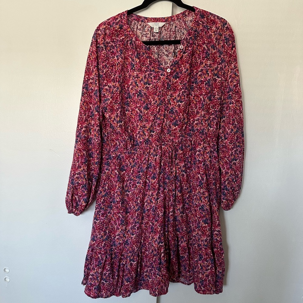 Time and Tru long sleeve Pink and Purple Floral Dress size large Euc
